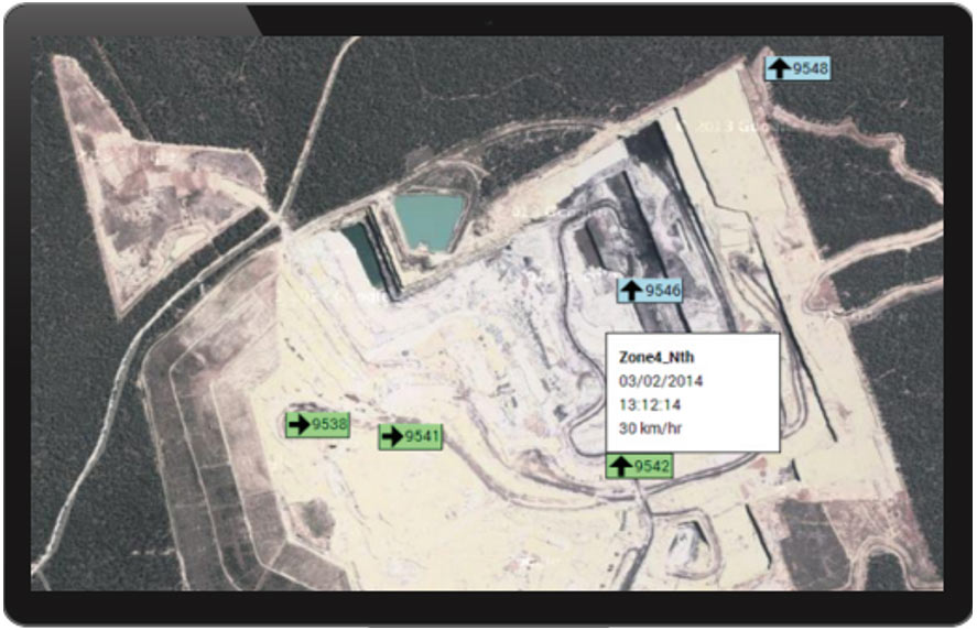Satellital tracking of fleet in remote mining operations.