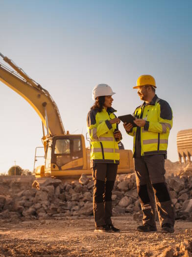 Inspector talking at a construction site